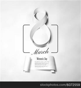 Greeting card for 8 March with banner and symbol of gray ribbon. International Womens Day. Vector illustration. Greeting card for 8 March with banner and symbol of gray ribbon. International Womens Day. Vector illustration.