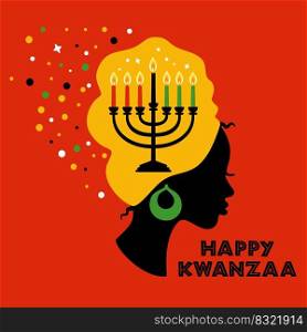 Greeting card for Kwanzaa with African women. Vector illustration. Happy Kwanzaa decorative greeting card. seven kwanzaa candles in vector.