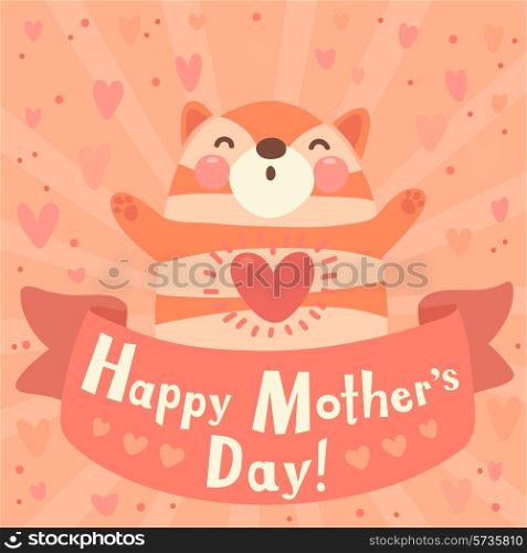 Greeting card for mom with cute kitten. Vector illustration.