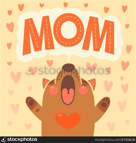 Greeting card for mom with cute puppy. Vector illustration.