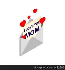 Greeting card for Mother Day in the envelope isometric 3d icon on a white background. Greeting card for Mother Day in the envelope icon