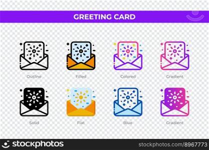 Greeting card icons in different style. Greeting card icons set. Holiday symbol. Different style icons set. Vector illustration