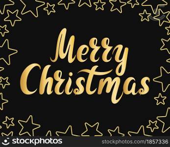 Greeting card merry christmas handmade lettering. Vector illustration Christmas and New Year banner. Template with stars and an inscription.. Greeting card merry christmas handmade lettering. Vector illustration