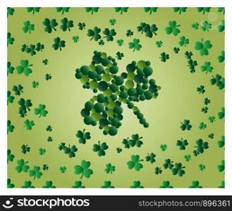 Greeting card of St. Patrick with sparkling green leaves of clover, and with green clover leaf consisting of circles