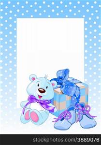 Greeting card of very cute blue Teddy bear toy