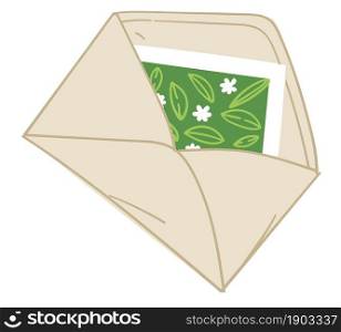 Greeting card or invitation in envelope, isolated letter for holidays. Correspondence and postal mailing communication. Message or information for receiver. Vector in flat style illustration. Envelope with greeting card or invitation vector