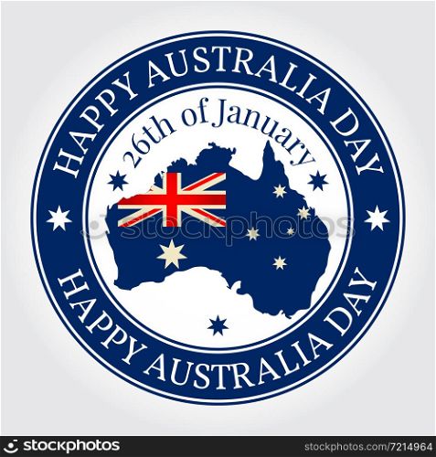 Greeting card, rubber stamp Happy Australia Day. National Celebration. Vector illustration.