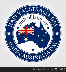 Greeting card, rubber stamp Happy Australia Day. National Celebration. Vector illustration.