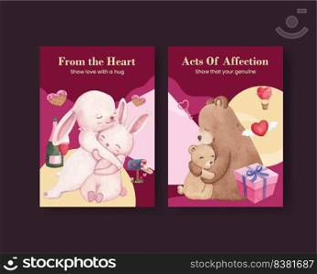 Greeting card template with big love hug valentines day concept,watercolor style