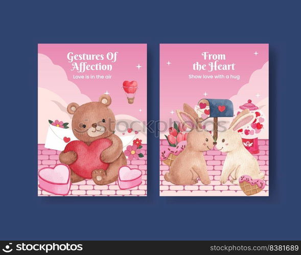 Greeting card template with big love hug valentines day concept,watercolor style