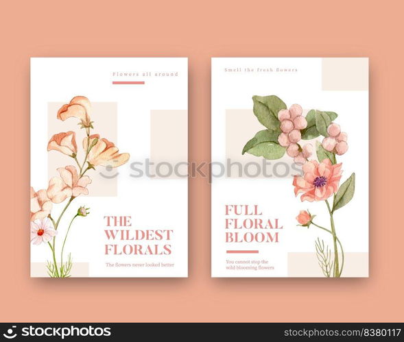 Greeting card template with wild flowers concept,watercolor style