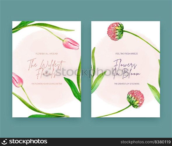 Greeting card template with wild flowers concept,watercolor style