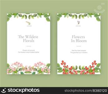 Greeting card template with wild flowers concept,watercolor style