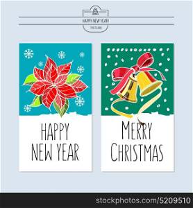 Greeting card, vector illustration. With the new year. Hand drawn.