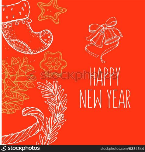 Greeting card, vector illustration. With the new year. Hand drawn.