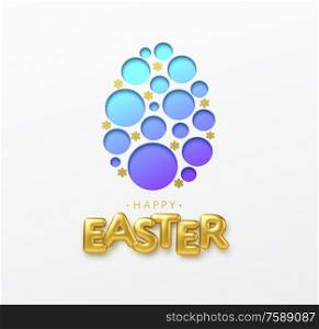 Greeting card with 3D realistic golden lettering Happy Easter and Paper Cut Easter Egg. Vector illustration EPS10. Greeting card with 3D realistic golden lettering Happy Easter and Paper Cut Easter Egg. Vector illustration