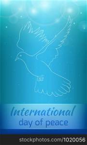 Greeting card with a flying dove with sequins. peace Day