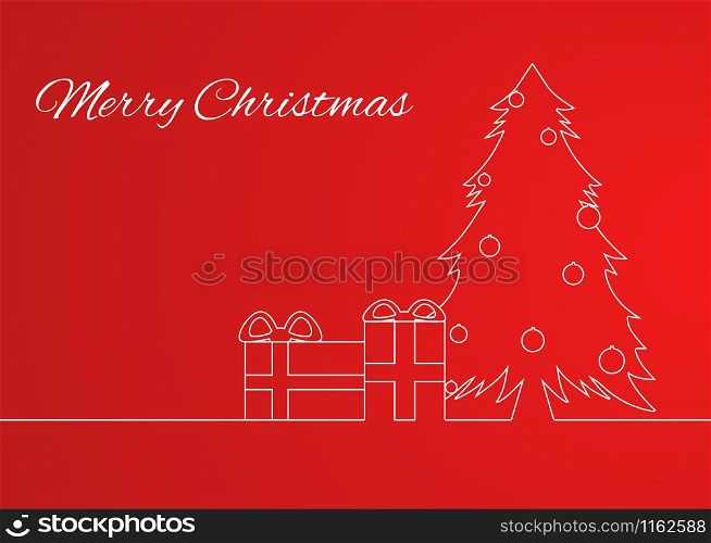 Greeting card with a simple linear pattern Christmas tree and gifts and place for text for your design. Greeting card with a simple linear pattern Christmas tree and gi