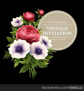 Greeting card with anemone and peony flower. Vector illustration. Greeting card with anemone and peony flower. Vector illustration EPS10