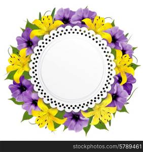 Greeting Card With Beautiful Flowers. Vector.