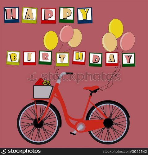 greeting card with cute bike. greeting card with cute bike. vector illustration. greeting card with cute bike