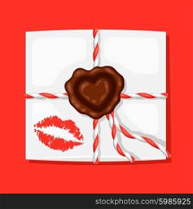 Greeting card with envelope and sealing wax. Concept can be used for Valentines Day, wedding or love confession message.