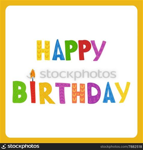 Greeting card with flags in bright colors and text Happy Birthday.