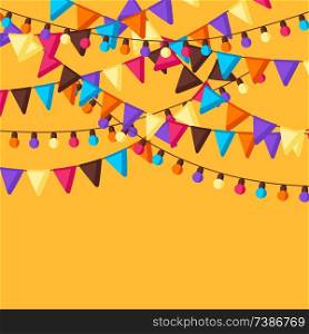 Greeting card with garland of flags. Celebration holiday background.. Greeting card with garland of flags.
