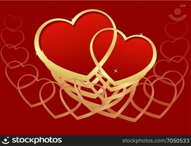 greeting card with hearts . greeting card with hearts on a red background Valentine&rsquo;s Day