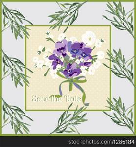 Greeting card with Lavender flowers. Botanical illustrations are drawn by hand. Greeting card with Lavender flowers. Botanical illustration.