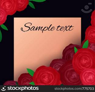 Greeting card with pink roses and place for text. Vector element for cards, invitations and your design. Greeting card with pink roses and place for text.