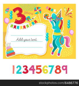 Greeting card with place for text. An invitation to a party in h. Greeting card with place for text. An invitation to a party in honor of his birthday. Circus show, a happy holiday.