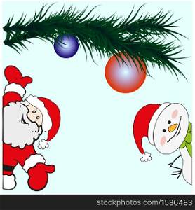 Greeting card with Santa Claus and Snowman. Vector EPS 10.. Greeting card with Santa Claus and Snowman. Vector EPS 10