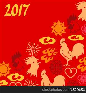 Greeting card with symbols of 2017 by Chinese calendar. Greeting card with symbols of 2017 by Chinese calendar.