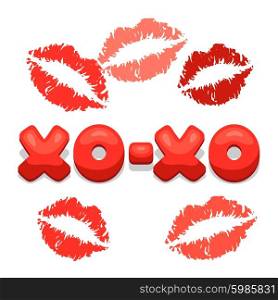 Greeting card with xo-xo and lips. Concept can be used for Valentines Day, wedding or love confession message.