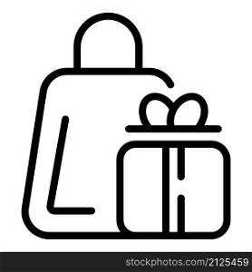 Greeting gift box icon outline vector. Ribbon bow. Package present. Greeting gift box icon outline vector. Ribbon bow