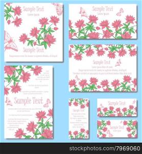 Greeting Invitation Card Set With Floral Design.