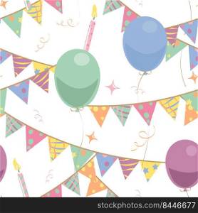 Greeting or Party invitation with carnival flag garlands. Part decorating concept with colorful hanging above.Vector illustration with copy space for your text.