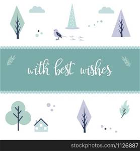 Greeting postcard in Scandinavian style with different elements. Greeting postcard in Scandinavian style
