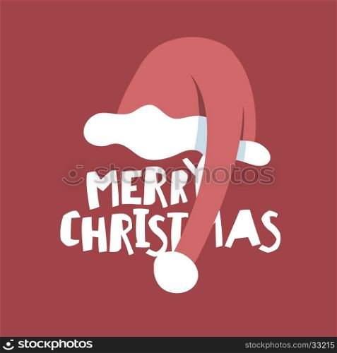 Greeting postcard with Santa`s hat. Merry Christmas card. Vector illustration