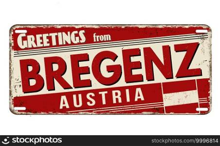 Greetings from Bregenz vintage rusty metal plate on a white background, vector illustration