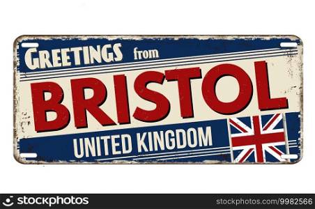 Greetings from Bristol vintage rusty metal plate on a white background, vector illustration