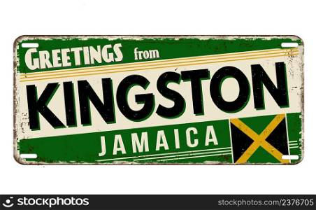 Greetings from Kingston vintage rusty metal plate on a white background, vector illustration