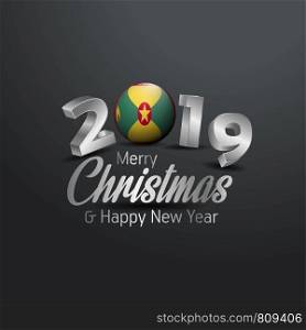 Grenada Flag 2019 Merry Christmas Typography. New Year Abstract Celebration background