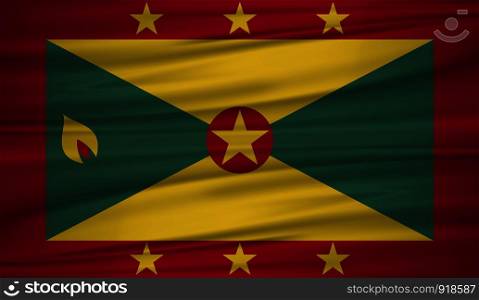 Grenada flag vector. Vector flag of Grenada blowig in the wind. Flag of Grenada waving in the wind on silk background. EPS 10.