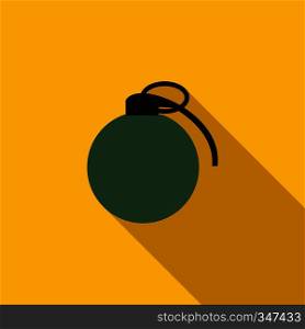 Grenade army weapon icon in flat style on a yellow background. Grenade army weapon icon, flat style