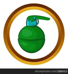 Grenade vector icon in golden circle, cartoon style isolated on white background. Grenade vector icon