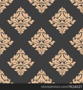 Grey and beige seamless pattern background in damask motif style