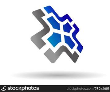 Grey and blue colored icon for web design isolated over white background