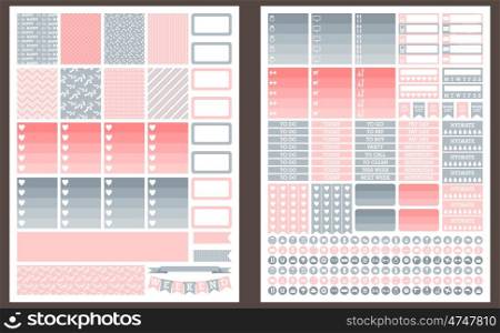 Grey and pink vector printable stickers for planner